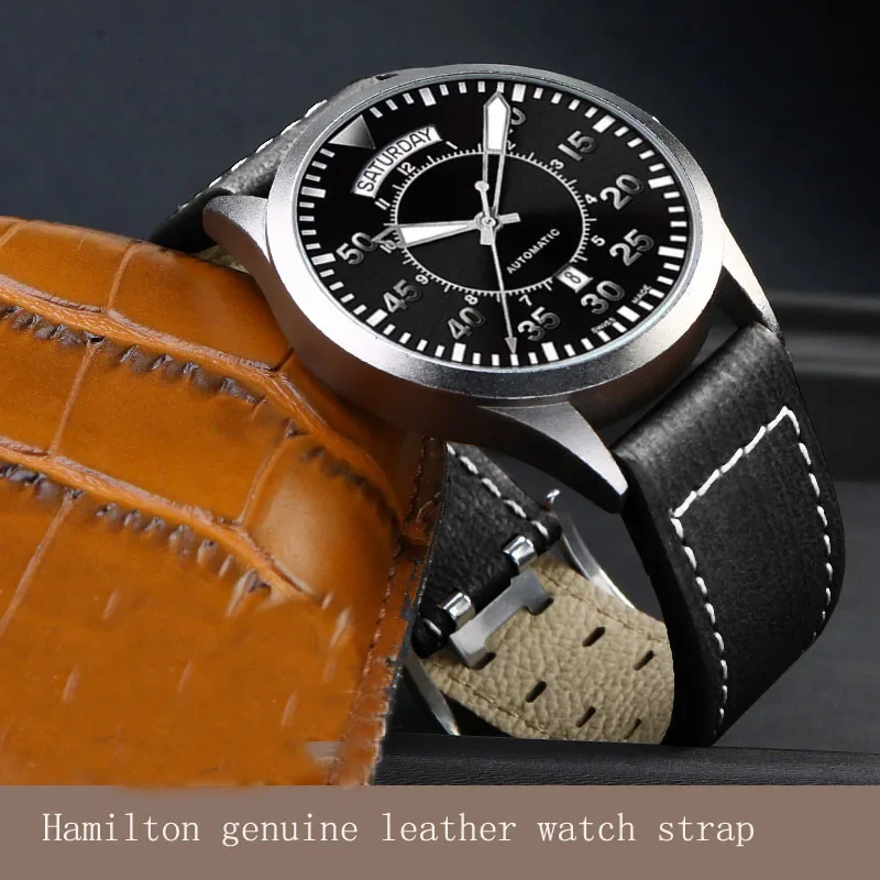 For Hamilton Genuine Leather Watch Strap khaki Airlines H77616533 And H70615733 Jazz Field Men Watchband 20mm 22mm