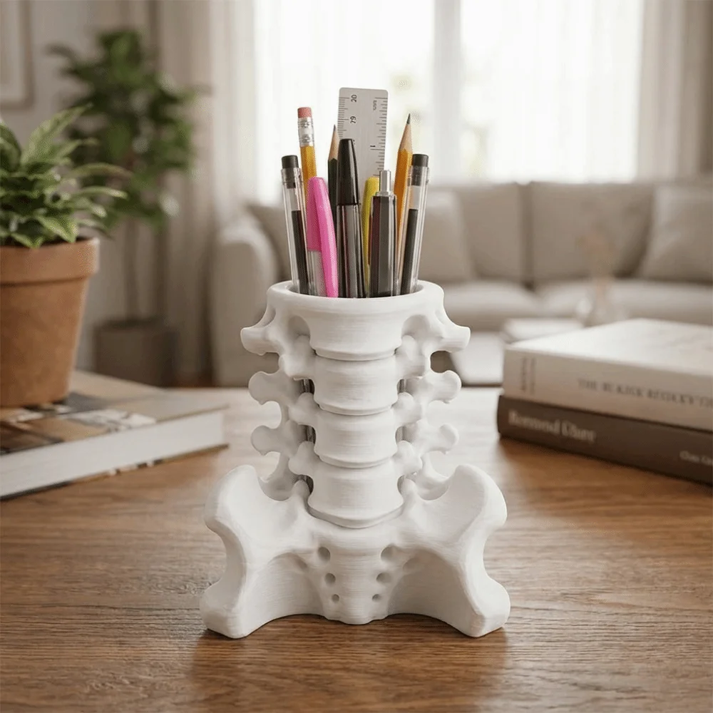 3D Printed Human Spine Pen Holder Spine Shaped Sturdy Base Desk Pen Holder Plastic Creative Pencil Cup Holder Office Decor