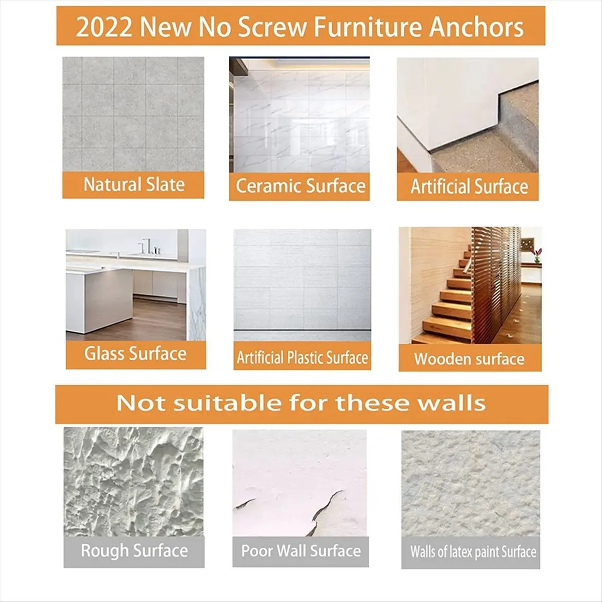 [AA49] Furniture Anchors Wall Anchors, Anti Tip Furniture Anchors No Drill, Adhesive Furniture Wall Anchors for Baby 18 Pcs