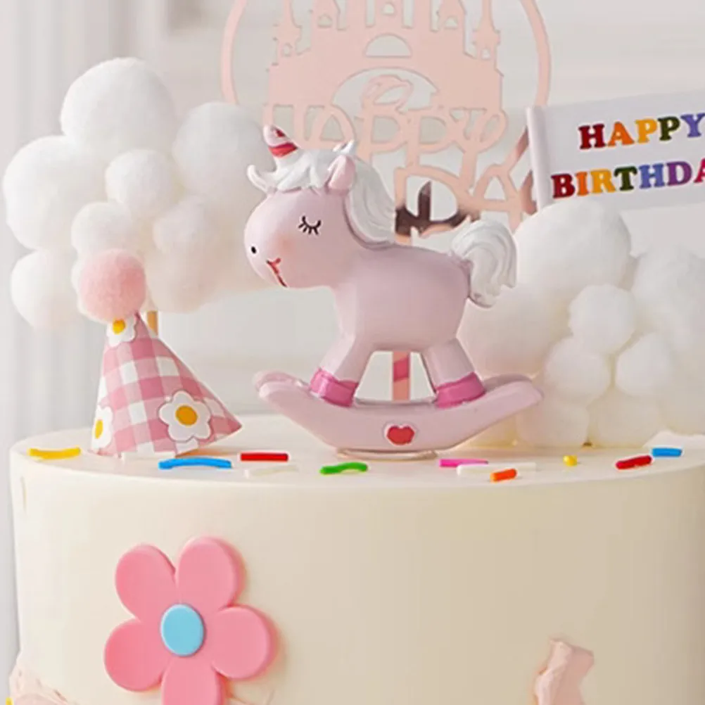 2Pcs Resin Unicorn Desktop Ornaments Miniature Unicorn Cake Decorating Set Cute Lightweight Resin Accessories Decoration