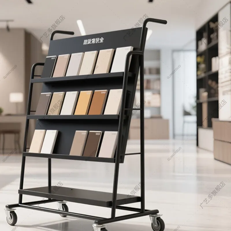 Cabinet Door Panel Display Rack Stone Marble Tile Display Rack Wood Floor with Pulley Color Board  Cart Rack