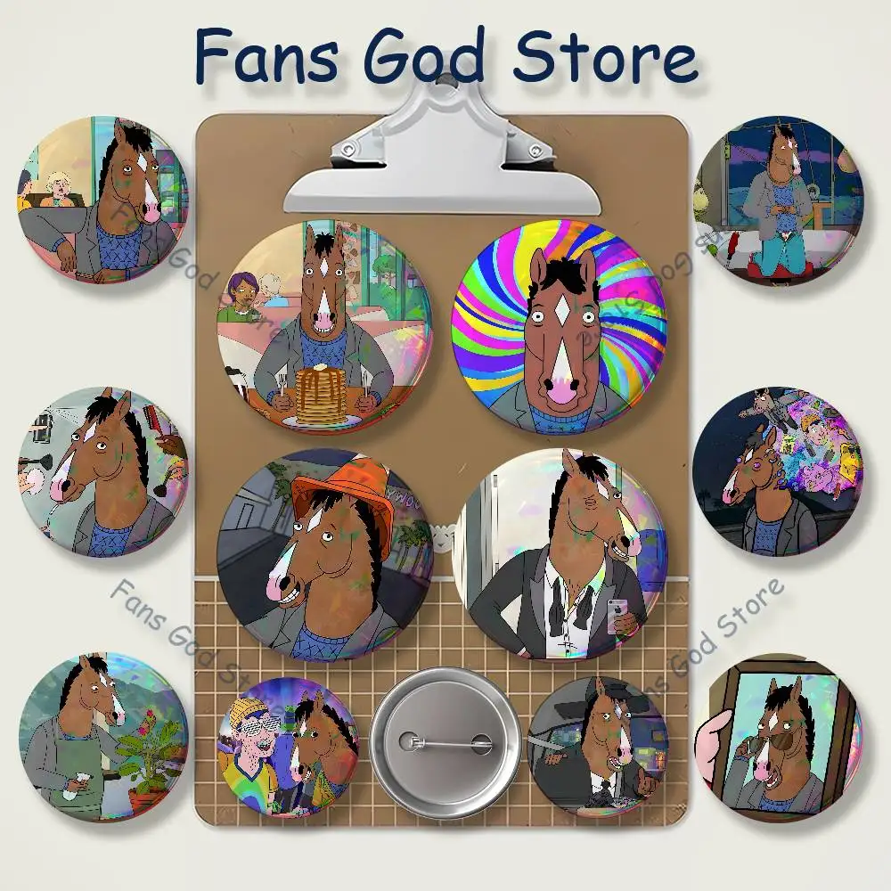 BoJack Cartoon H-Horseman Brooches For Backpack Accessories 25mm,32mm,48mm,58mm,75mm Round Enamel Pins Cartoon Badge
