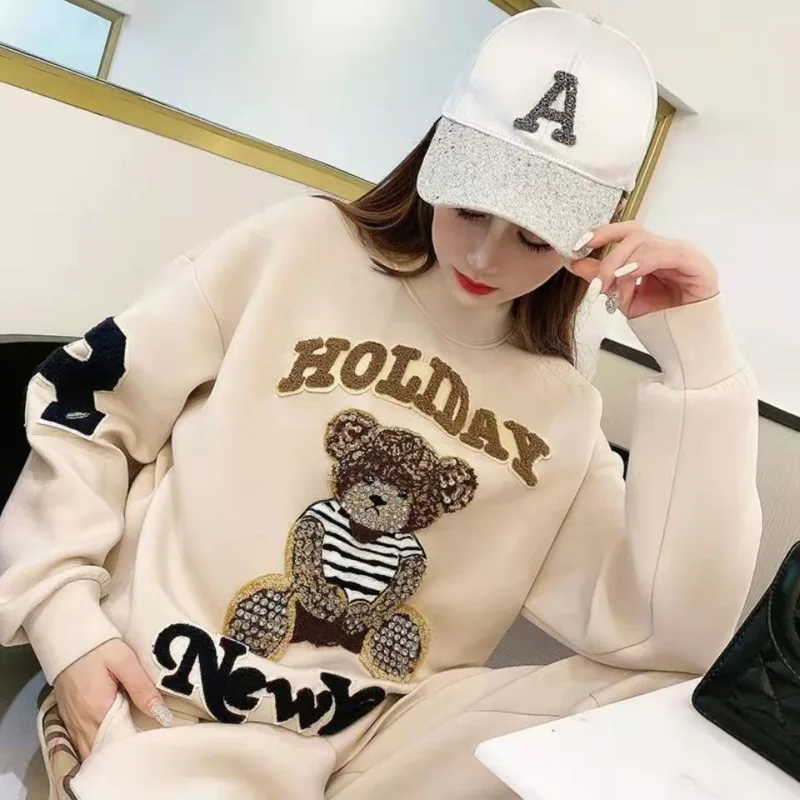 Women\'s Casual Fashion Plush Sweater Sweat Suits 2022 Spring And Autumn Winter New Temperament Matching Two Piece Sets For Women