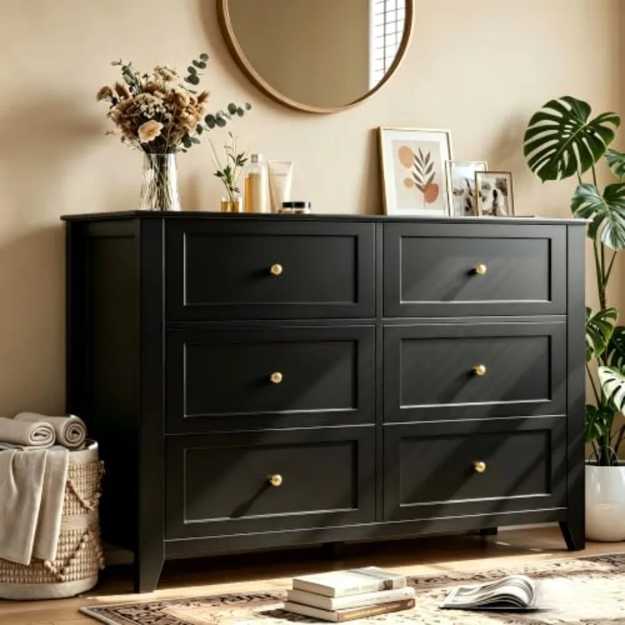 6-Drawer Dresser for Bedroom, 54 Long Chest of Drawers, engineered wood, white, smooth-gliding drawers with soft-close mechanis