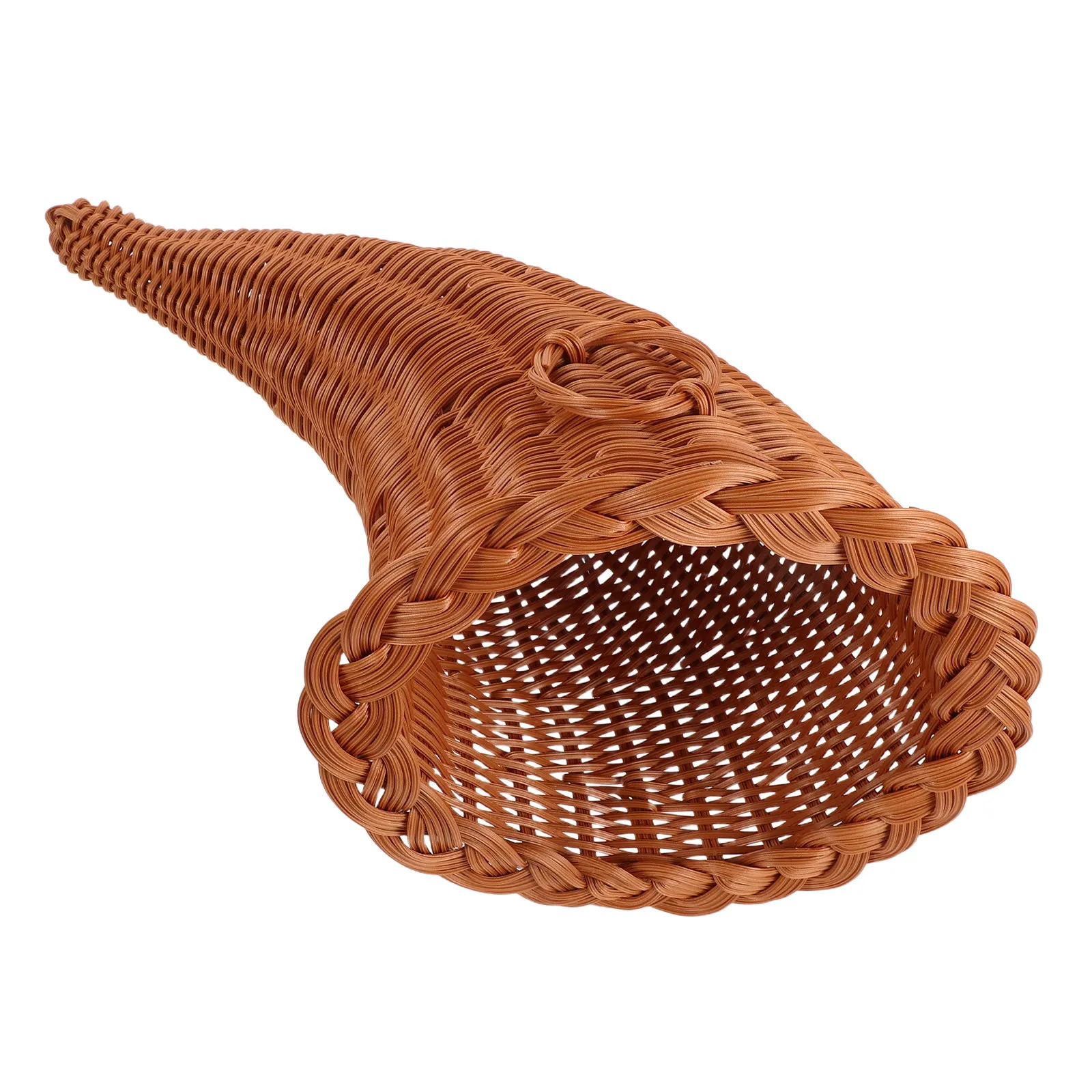 Cornucopia Horn Basket Synthetic Rattan Brown Rustic Bread Snack Holder Table Centerpiece Kitchen Storage Tray Thanksgiving