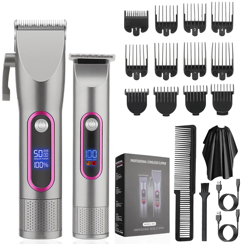 RESUXI New LCD Digital Display Hair Clipper Set Professional Electric Hair Trimmer Hair Cutting Machine Oil Head Carving For Men