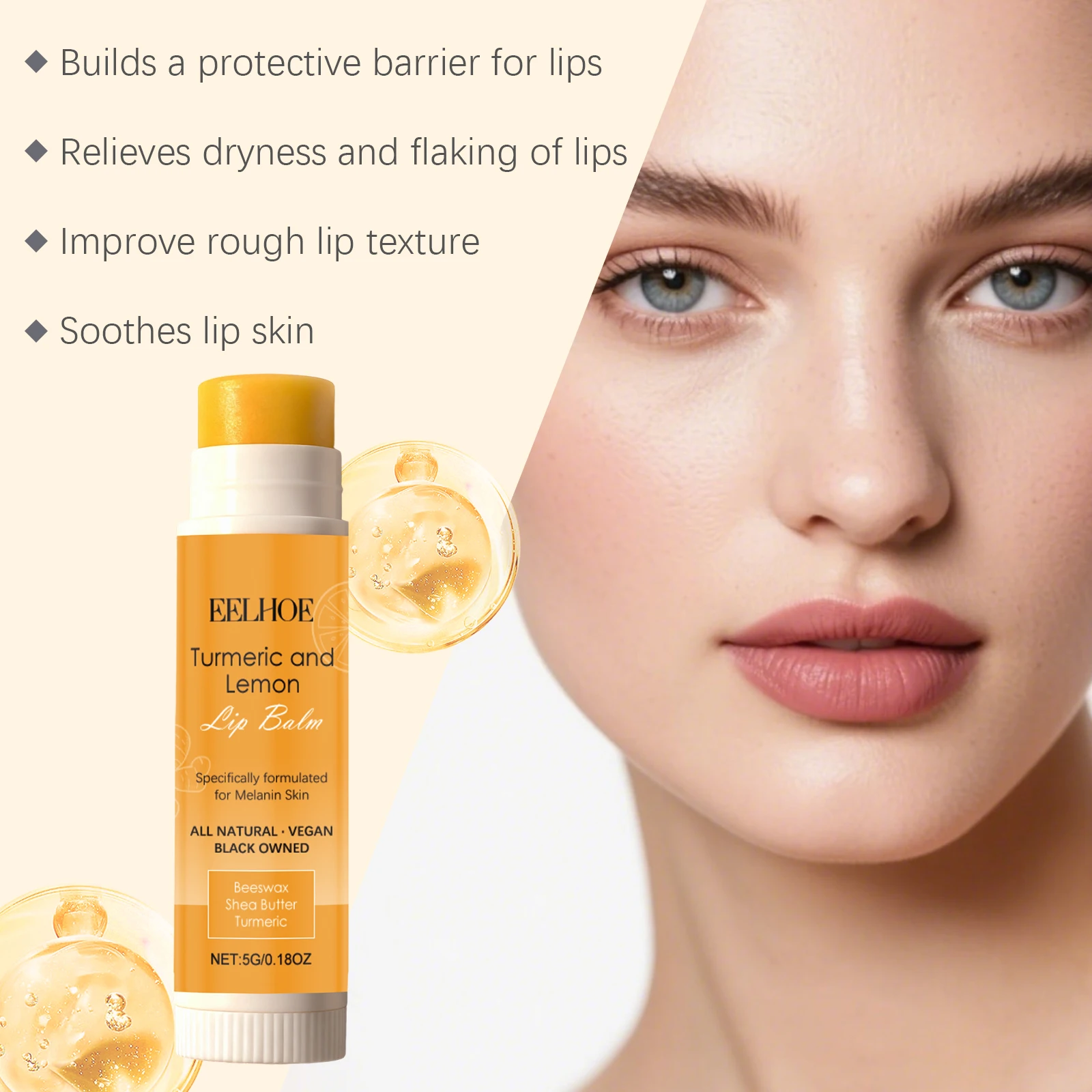 Turmeric Lemon Lip Balm Natural Shea Butter Lip Treatment For Dark Melanin Remove Hydrating Vegan Pre-Makeup Base Lip Stick