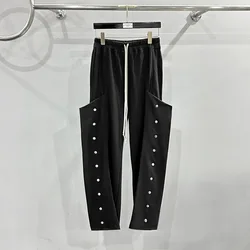 Rick Pants Women Streetwear Knit Irregular Owens Trouser Men Dark Multi-button Bell Bottoms Winter Punk Slacks Hip Hop Trousers