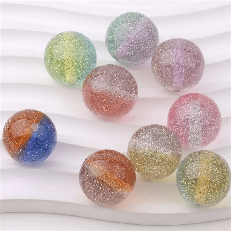 

Newest 50pcs/lot 20mm color print glitter rounds shape straight hole beads diy jewelry garment/pen accessory