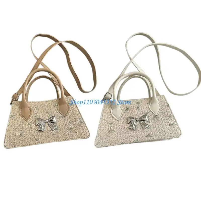 المرأة الأزهار حقيبة الشاطئ حقيبة مربعة حقيبة يد القش جميع مطابقة حقيبة كروسبودي Bowknot حقيبة كتف حقيبة التسوق التي يرجع