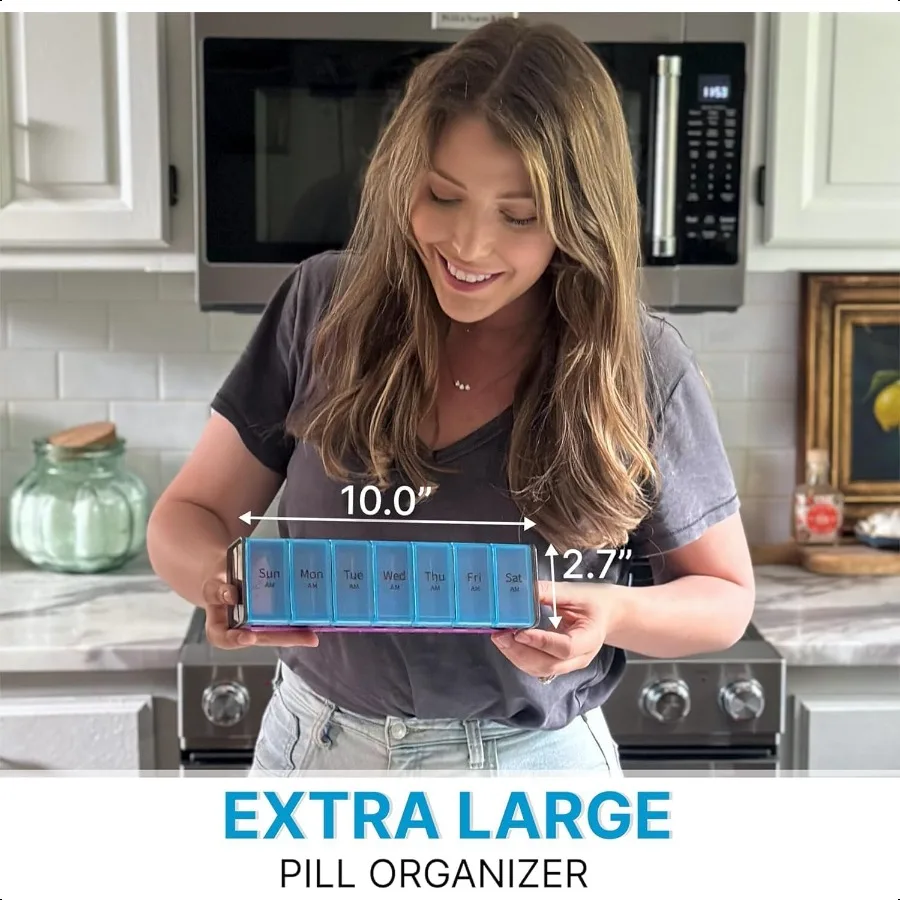 Extra Large Pill Organizer XXL Pill Box 7 Day Weekly Pill Organizer with AM PM Large Compartments Big Pill Case for plements Ju