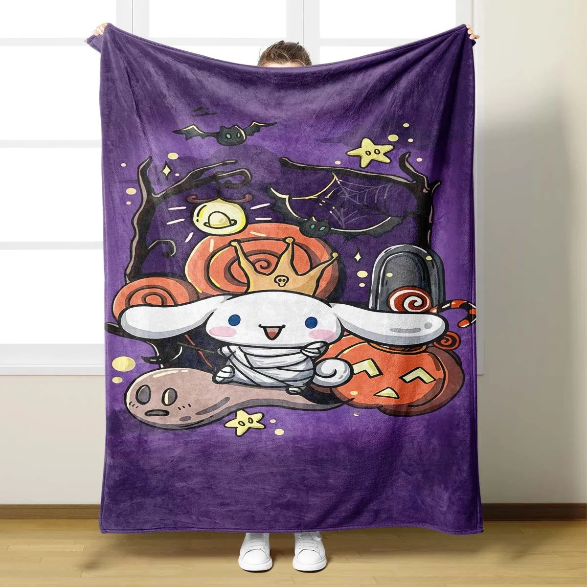 Sanurgente Hello Kitty-Couverture d'Halloween Universelle pour Enfants, Juste de Couette, Coupe-Vent, Peluche Douce, Multifonctionnelle, Petit Kuromi, 1.5x2m