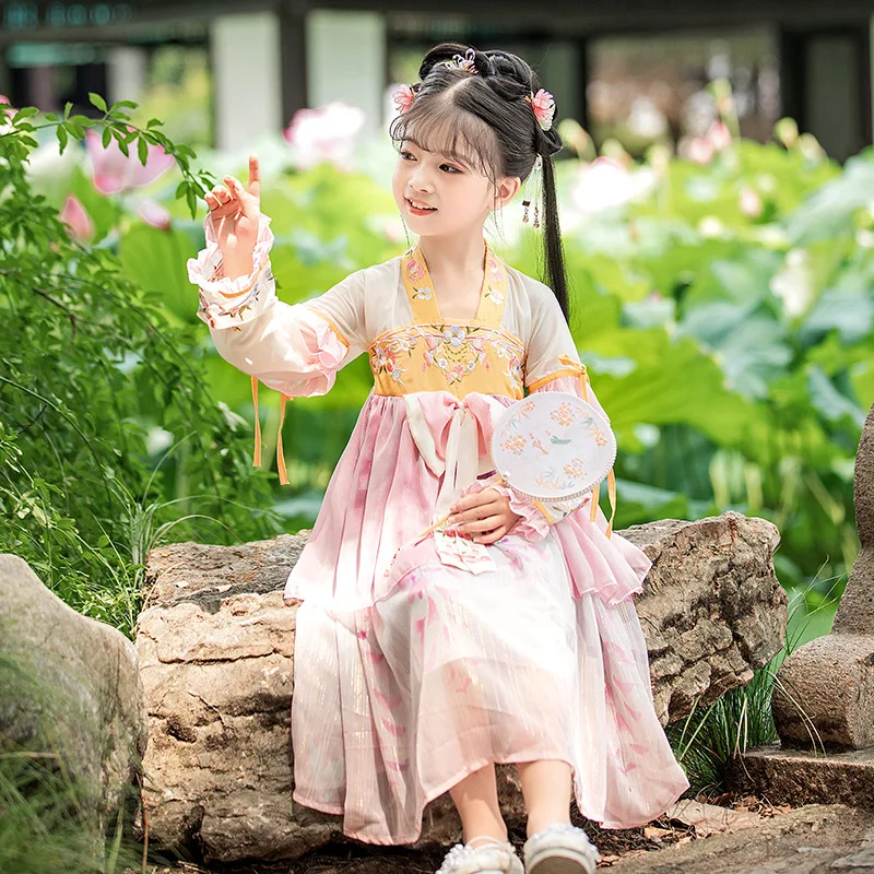 Kinder Alte Hanfu Chinesischen Stil Tang-anzug Traditionellen Fotografie Kleidung Mädchen Floral Stickerei Kostüme