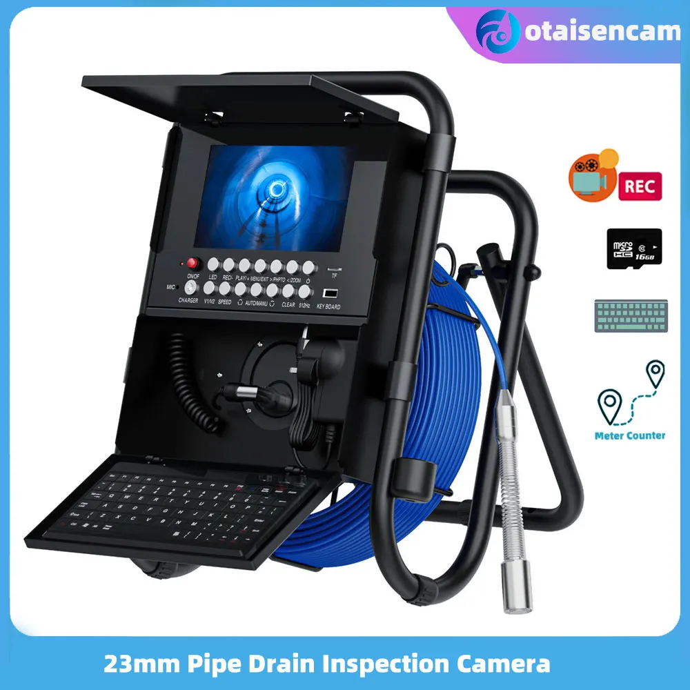 

Sewer Pipe Inspection Camera withKeyboard +Meter Counter DVR 16GB Card Video 23mm Endoscope Camera 7" Screen Tube Lens IP68