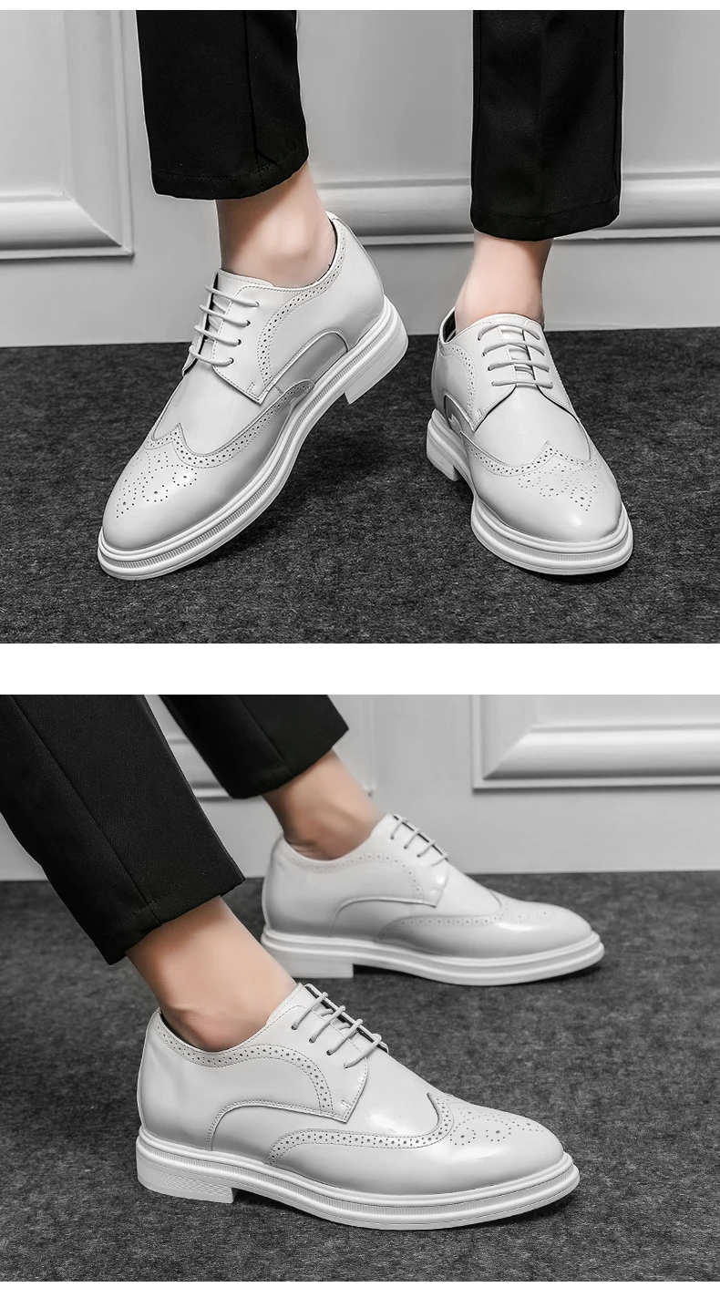 Brogue-Schuhe für Herren, weißes Lackleder, 6 cm, versteckte Höhenerhöhung, Einlegesohlen, formelle Kleidung, lässige Oxfords für Hochzeit, Business – Detail 22