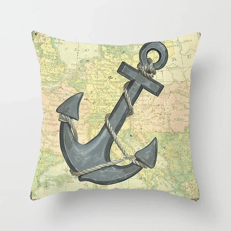 Blue compass nautical marine style Series Pillow Gift Home Office Decoration Pillow Bedroom Sofa Car Cushion Cover