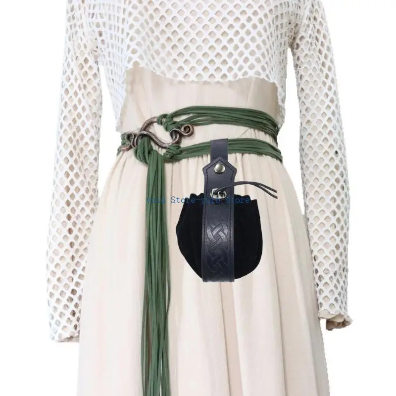 

X7XB Witch Waist Knotted Rope Belt Festival Accessories Victorian Belt with Waist Pack