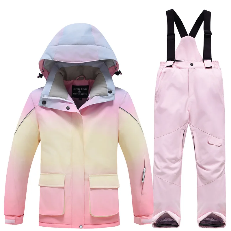 

Colorful Girls Ski Suit Winter Outdoor Snowboarding Skiing Jacket and Pants for Children Waterproof Windproof Kids Snow Clothes