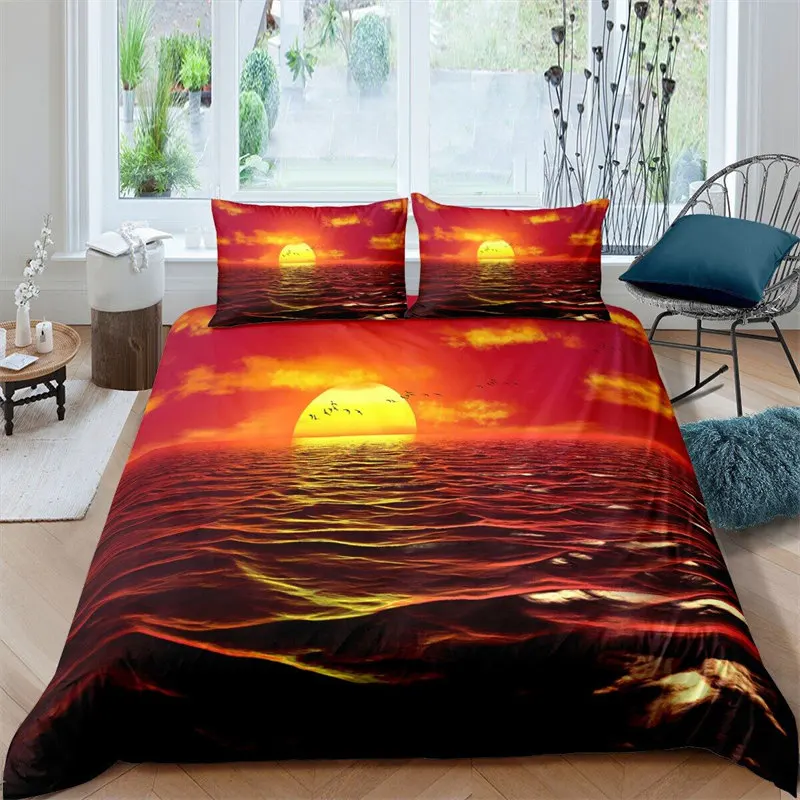 Tropical Animals Duvet Cover Exotic Animal Silhouette Sunset Bedding Set Full For Girls Boys Decor Hawaii Sea Wave Quilt Cover