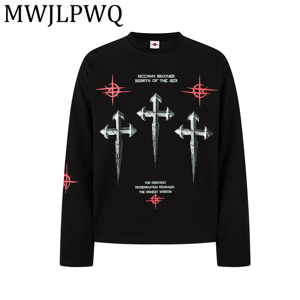 

MWJLPWQ Мужская уличная модная футболка в темном стиле с принтом в стиле хип-хоп, повседневные топы с длинными рукавами и круглым воротником, осень 2023, 21733