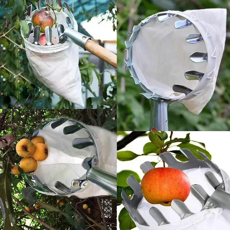 Stainless Steel Splicing Rod Fruit Picker 2.4/3.2/4M Telescopic Pole High Tree Orchard Picking Tool For Farm Garden Supplies