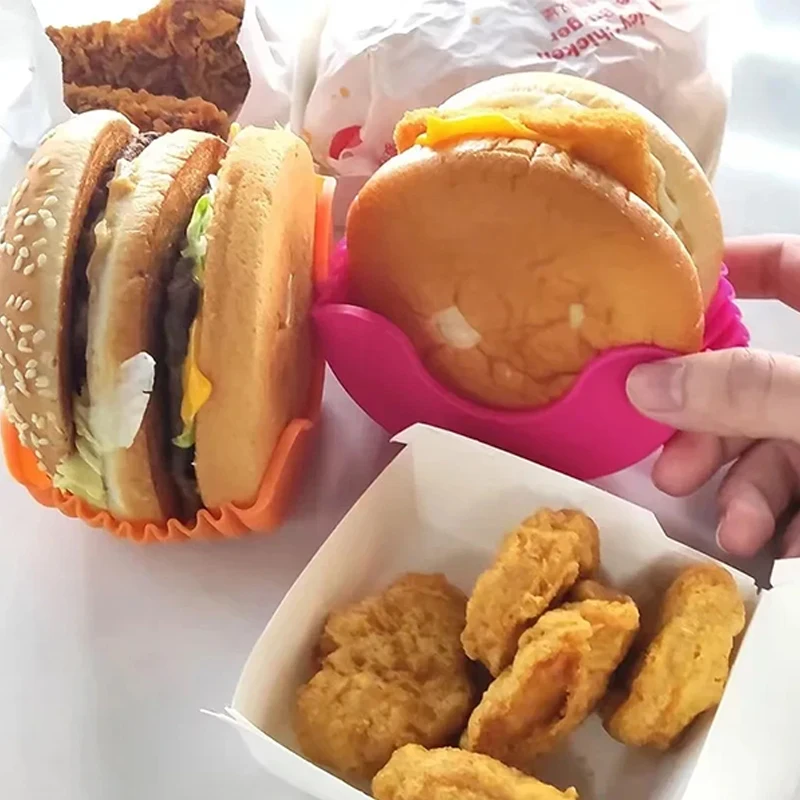 4pcs Retractable Hamburger Holders Hamburger Fixed Box Sandwich Burger Clip Rack Washable Silicone French Fry Hamburger Sauce