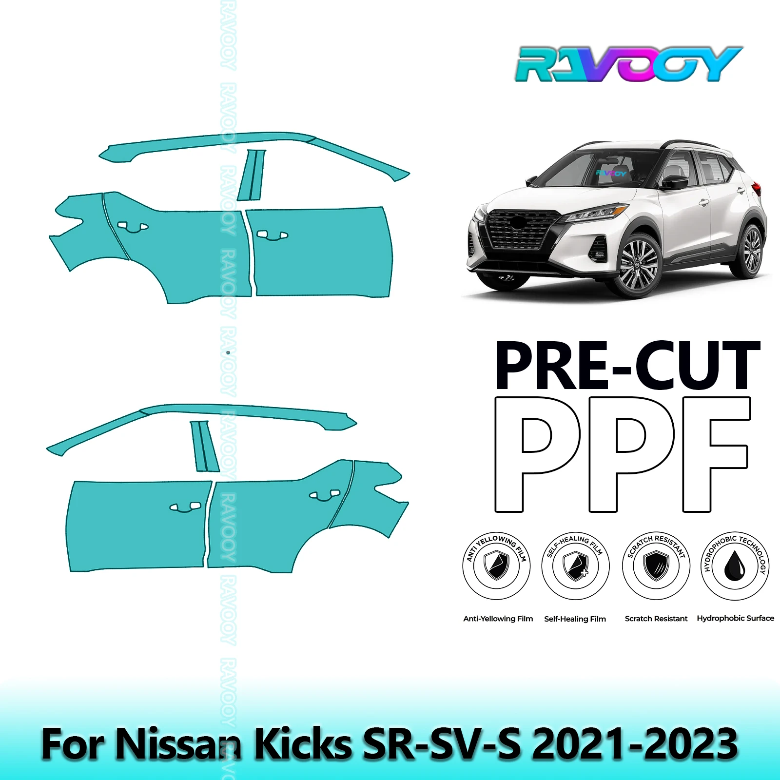 

For Nissan Kicks SR-SV-S 2021-2023 8.5mil Clear Matte Pre-Cut PPF Door & A/B Pillar Kit TPU Paint Protection Film Set