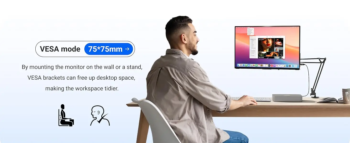 UPERFECT 18,5-Zoll tragbarer Monitor mit Touchscreen, 120 Hz Gaming-Display, 300 Nits, 1080P FHD IPS, 100 % sRGB, VESA & Smart Case, USB-C & MINI HDMI, Reise-Touchscreen mit 10 Berührungspunkten für Laptop, Computer, Spielekonsolen – Detail 11