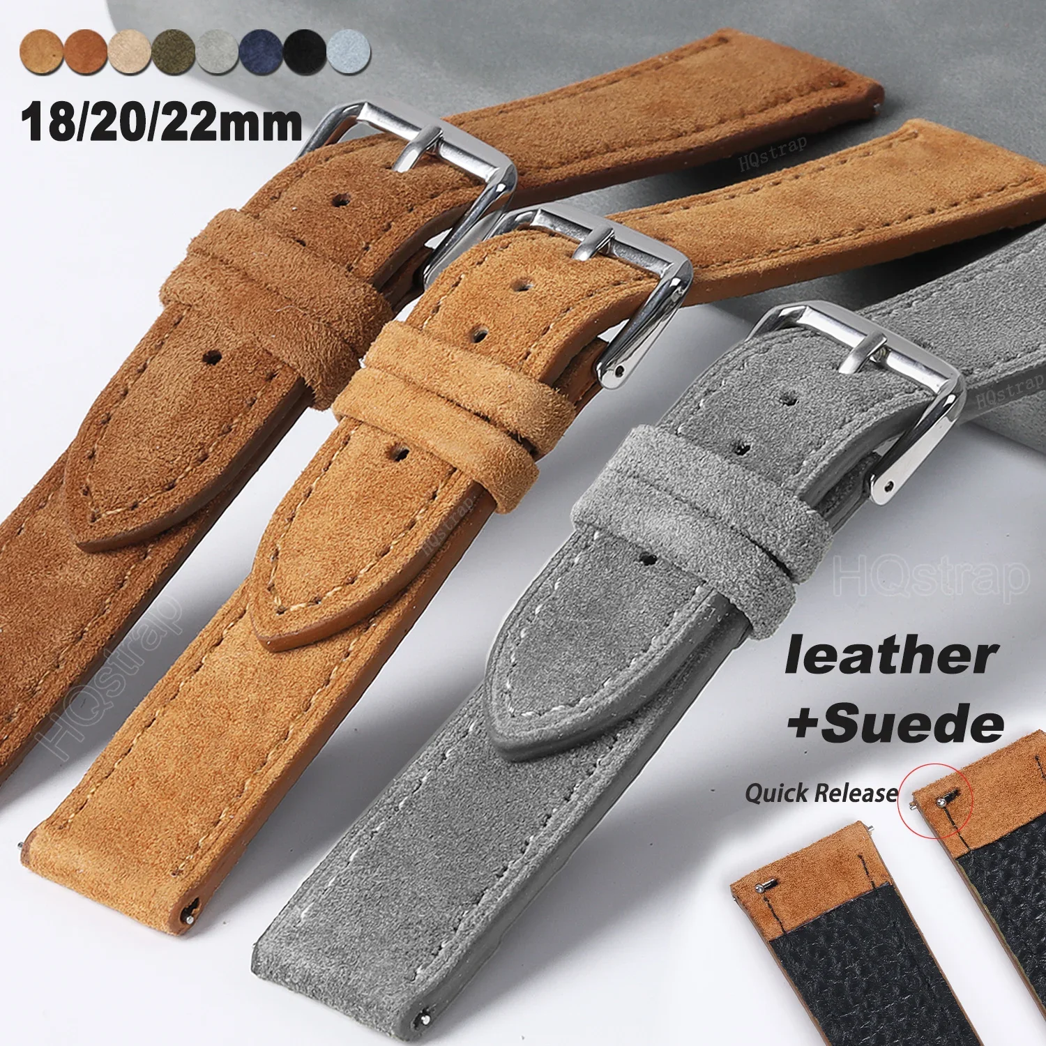 Leather Suede Watch Band 20mm 22mm 18mm Universal Strap for Samsung Watch6 5 4 3 Bracelet for Huawei Watch Bands for Rolex