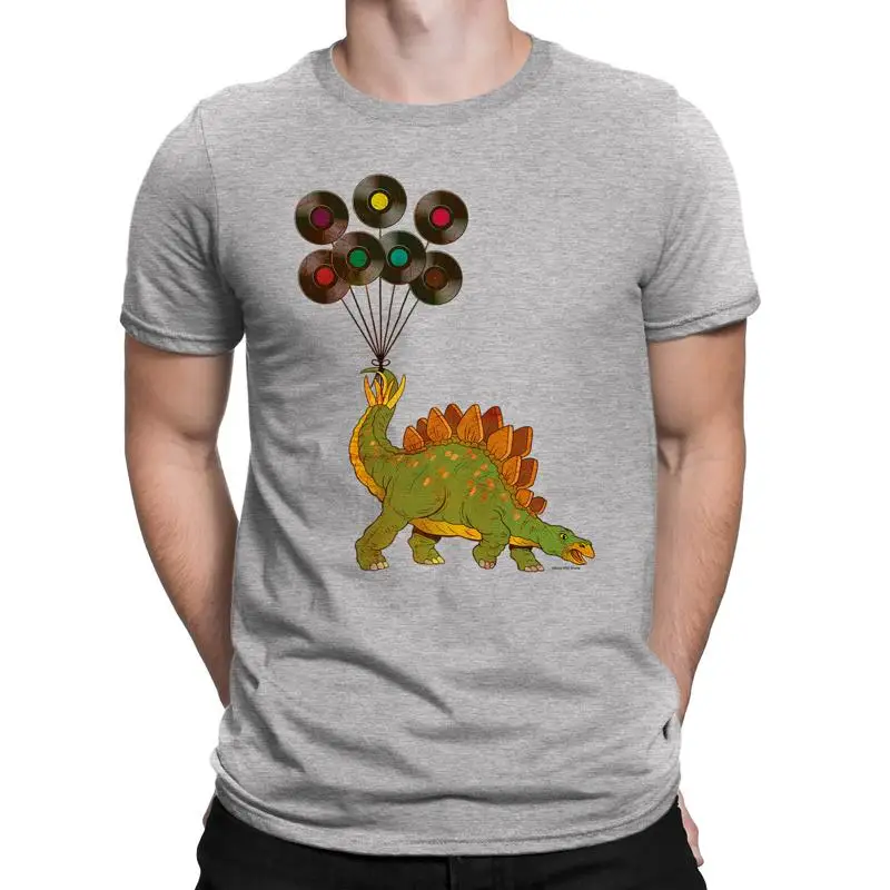 

Mens Quality Cotton T Shirt Stegosaurus Vinyl Balloons Record Music Dino