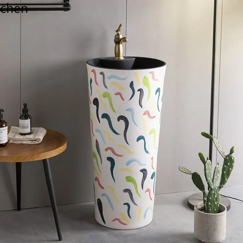 YSpainted column washbasin balcony outdoor floor basin household simple courtyard outdoor washbasin integrated
