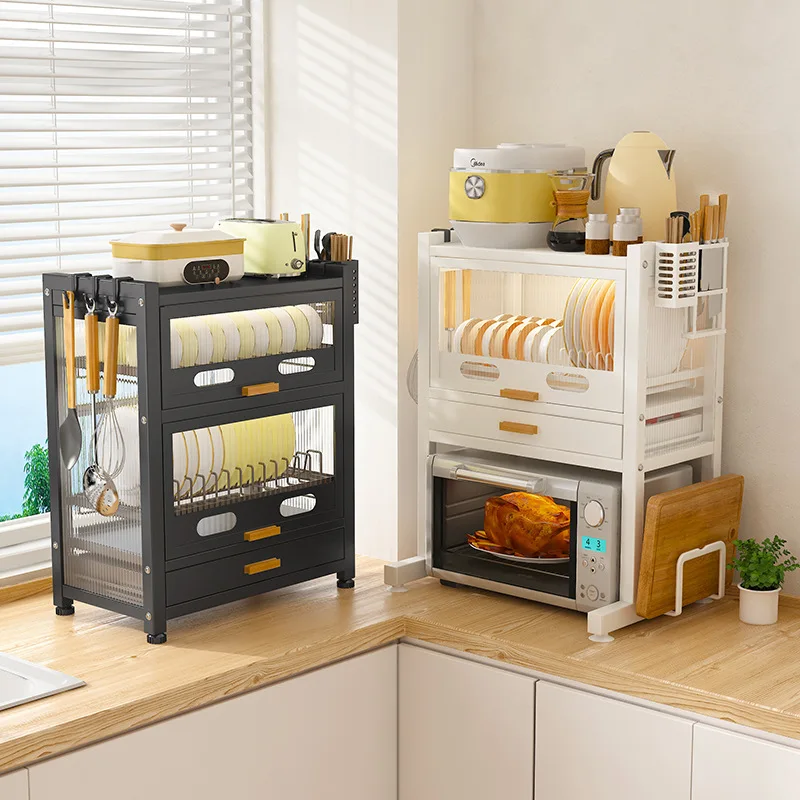 AOLIVIYA Multi Layer Floor Trolley Cart Kitchen Storage Rack Microwave Oven Dish Knife Drain Stand Unit