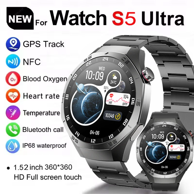 

2025 Новинка для Xiaomi S5 Ultra GPS Смарт-часы для мужчин AMOLED Открытый GPS Спортивный трек Сердечный ритм Водонепроницаемые Bluetooth-смарт-часы с вызовом