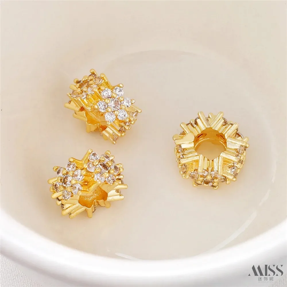 14K Gold-encrusted Six-petal Flower Large Hole Bead-separated Wreath Drill Ring Pendant DIY Bracelet Necklace Accessories