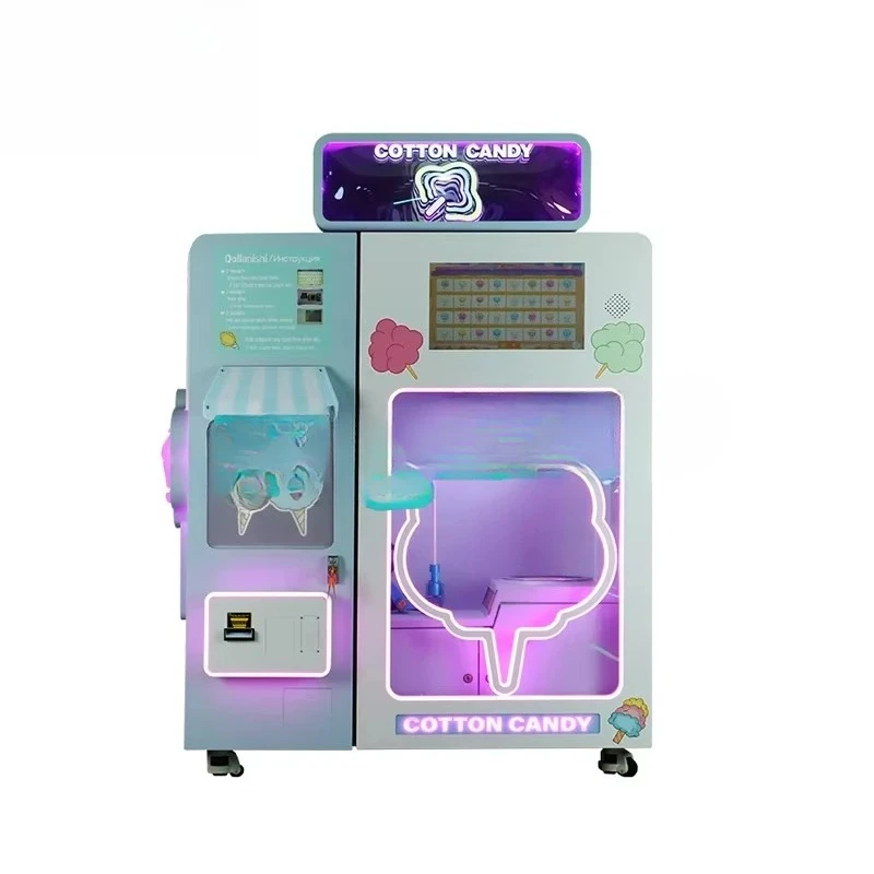 Mini Small Size  Automatic Fun  Robot Making Cotton Candy  Vending Machine High Capacity Easy Clean  Smart Payment For Party Use