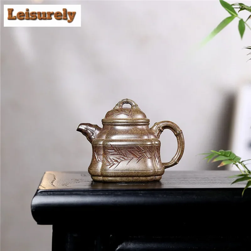 

160 мл Исин фиолетовые глиняные чайники ручной работы квадратный бамбуковый штатив горшок с необработанной рудой секция грязь деревянный чайник заварочный чайный сервиз Zisha