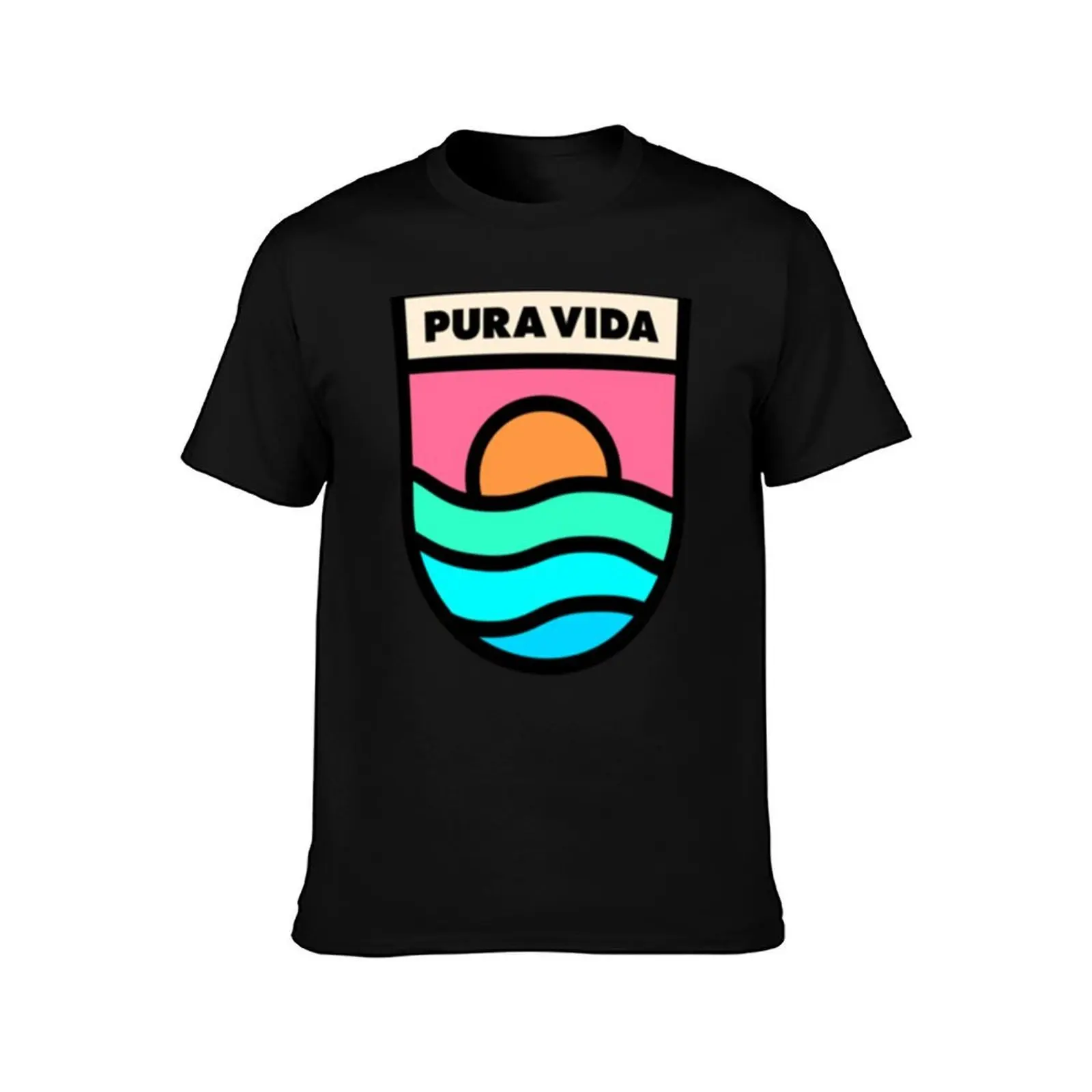 Pura Vida Retro Badge Black Lines T-Shirt Large Size Short Sleeve T-Shirt