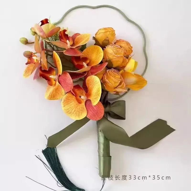 Chinese Style Wedding Fan Bouquet Vintage Floral Bride Handheld Prop for Asian Theme Wedding Photography