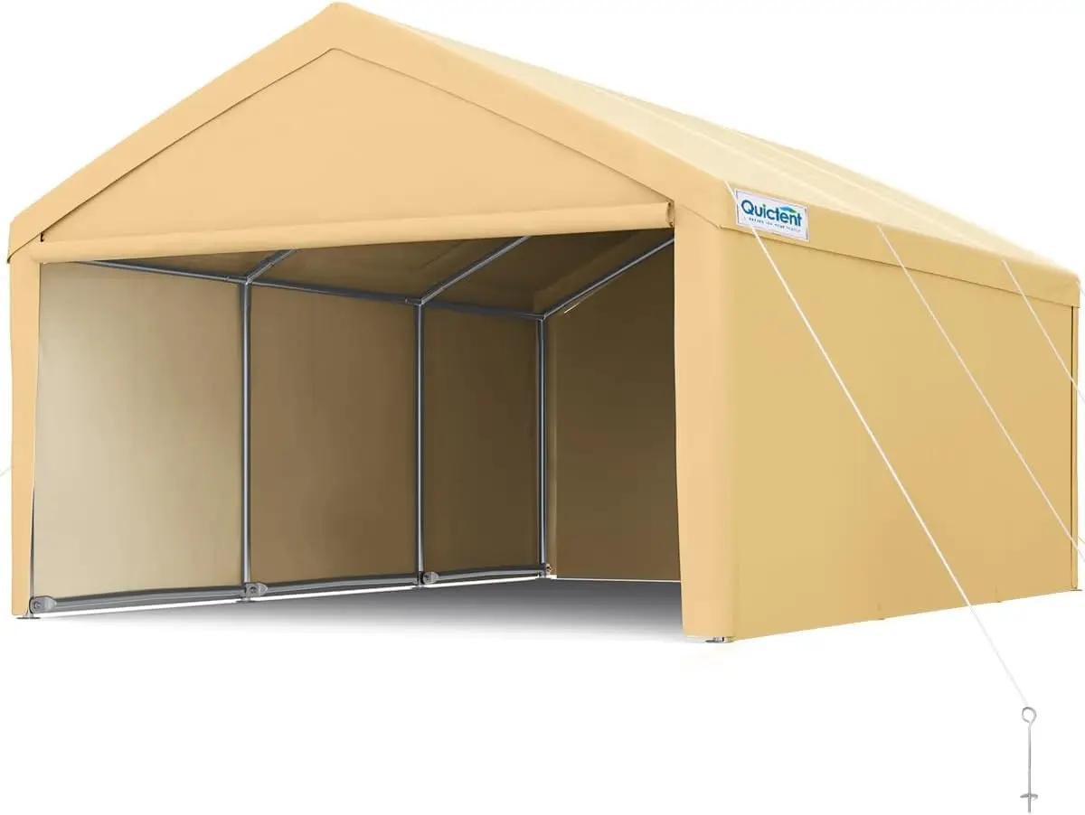 

13'X20' Heavy Duty Carport with Removable Sidewalls Reinforced Car Canopy Garage Outdoor Boat Shelter - Beige