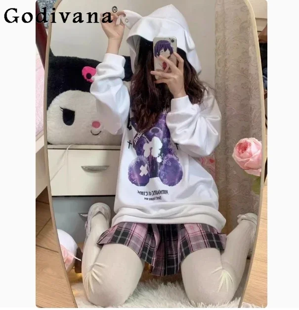 Daily Mining Mass- Produced Cartoon Hoodies Japanese Style Gothic Cute Hooded Sweatshirts Student Kawaii Long Sleeve Casual Top