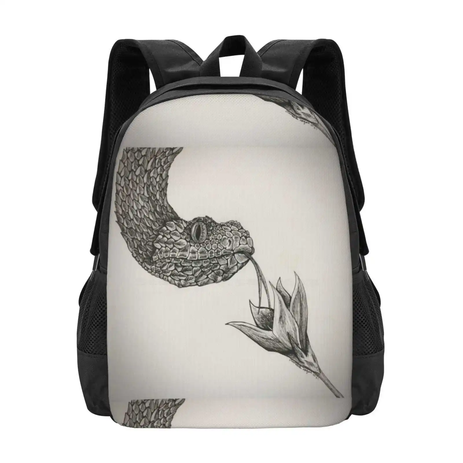 Snake With Flower New Arrivals Unisex Bags Student Bag Backpack Snake Drawing Snake With Flower Pen And Ink Snake Snake Flower