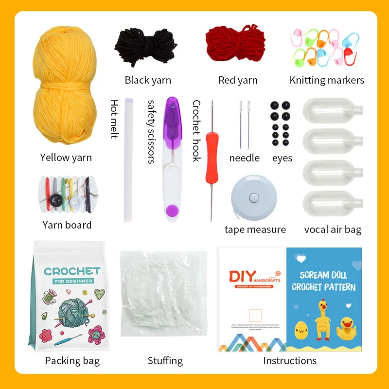 3 Stuks Schreeuw Poppen Haak Kit Voor Beginners Met Garen Naalden Haaknaald Gereedschap Set Ei Kip Eend Gehaakt Starter Pack Diy