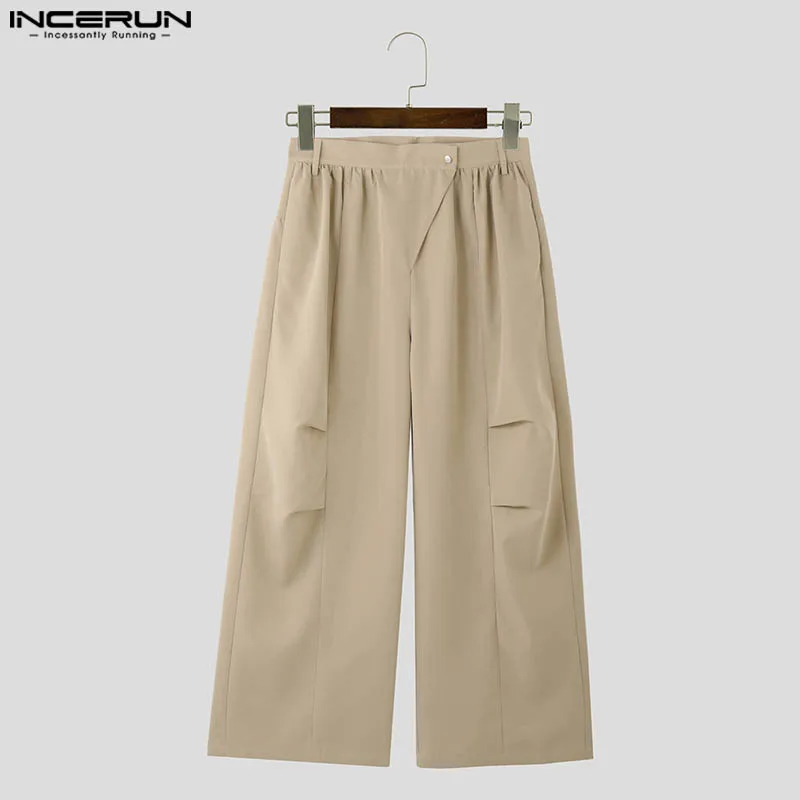 INCERUN 2024 Korean Style Trousers Men\'s Personality Pleated Design Pants Casual Streetwear Male Cargo Wide Leg Pantalons S-5XL