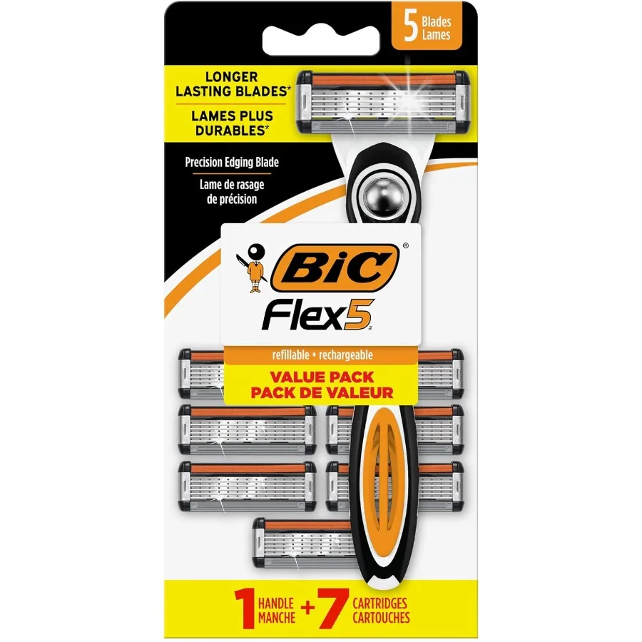 

Мужской многоразовый бритвенный набор Flex 5 с системой лезвий включает 1 ручку и 7 сменными картриджами для плавного бритья Precisi
