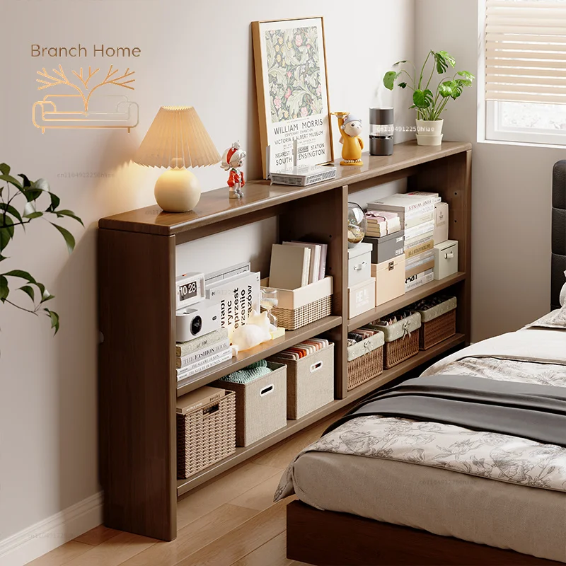 Solid wood bedside long storage cabinet, extremely narrow shelf at the end of the bed, bedroom bedside backrest