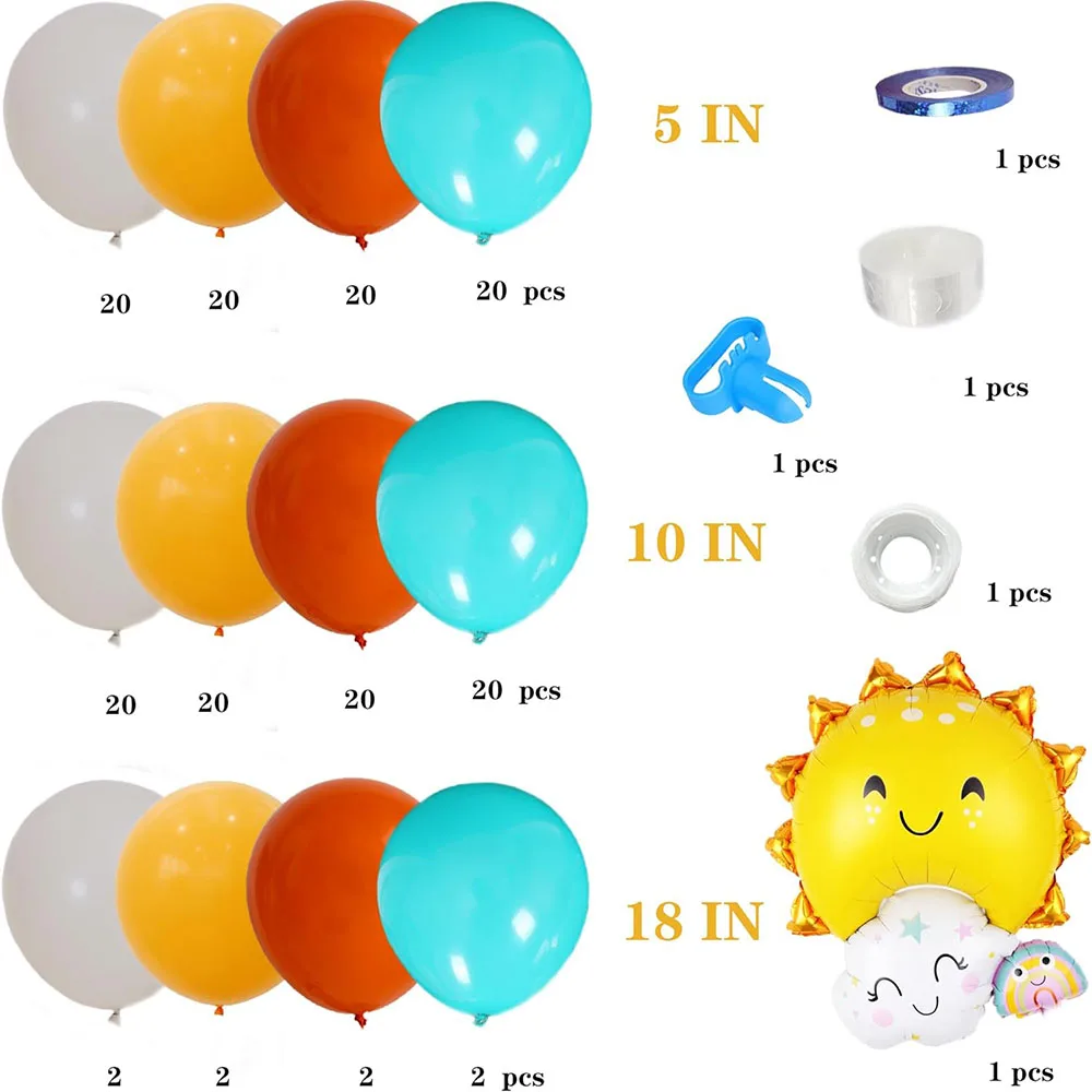 169 Pieces Here Comes the Son Balloon Arch Garland Set Lemon Yellow Orange Blue Sand White Balloon and Sun Aluminum Foil Balloon Suitable for First