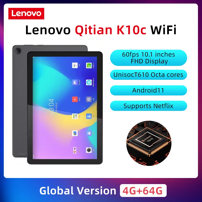 معالج Lenovo Qitian K10c Tab WIFI بشاشة 10.1 بوصة FHD Unisoc 7700mAh Global Android 11 4GB 64GB هدايا للأطفال