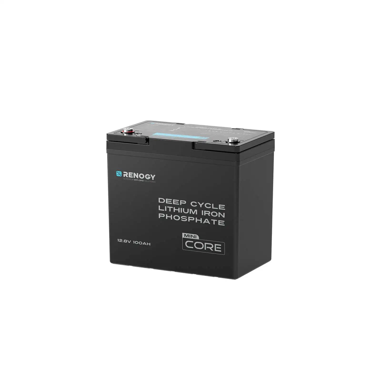 Renogy 12.8V 100Ah CORE Mini LiFePO4 Lithium Battery, Built-in BMS, 5000+ Cycles, PSE Certified, Supports Up to 8 Batteries in Parallel, Deep Cycle Battery for RV, Marine, Home Backup, Emergency Power & Off-Grid Solar Systems