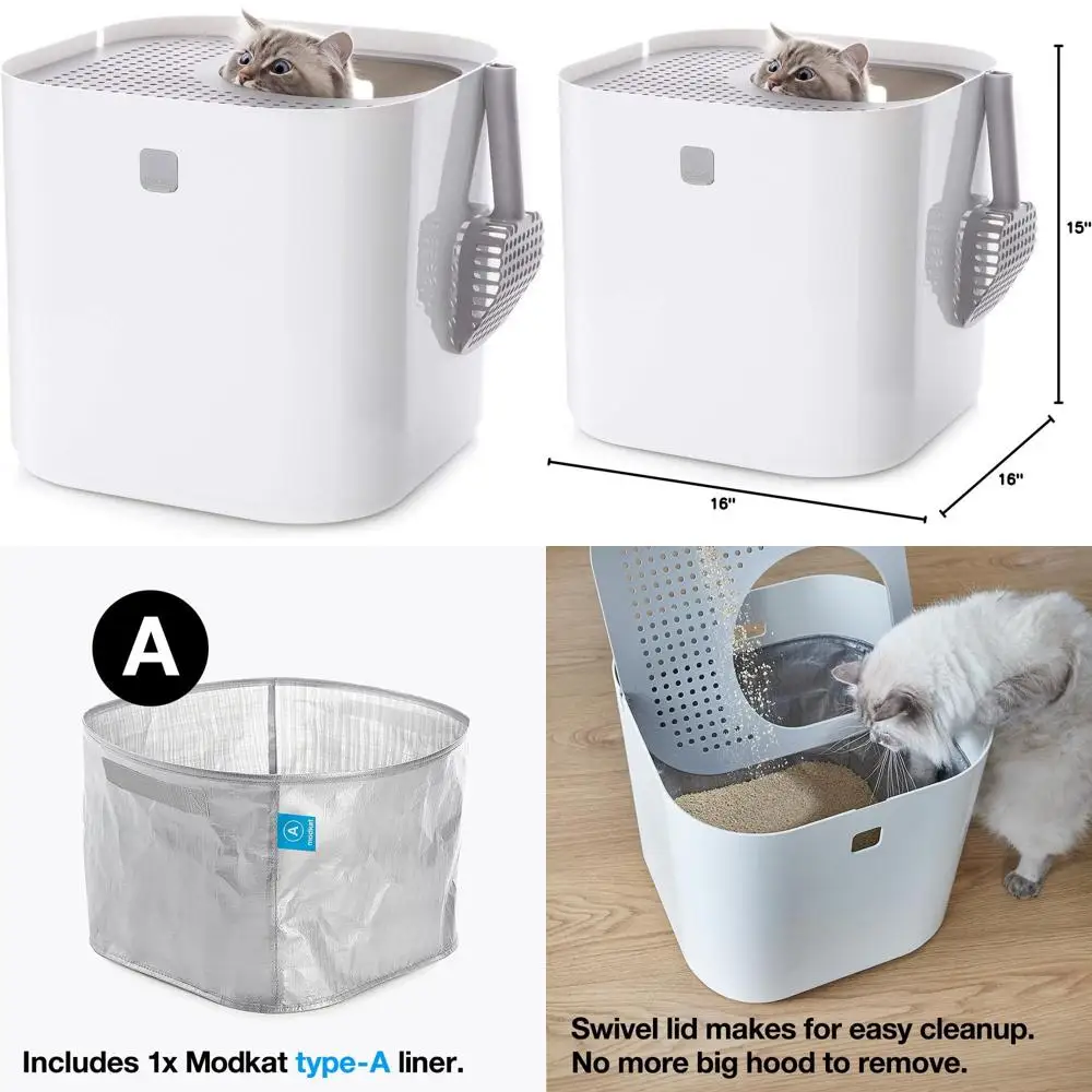 

Вращающийся лоток для кошек - предотвращает разбрасывание наполнителя, легко чистится, герметичный, устойчивый к воздействию собак, с совком и многоразовым вкладышем, белый