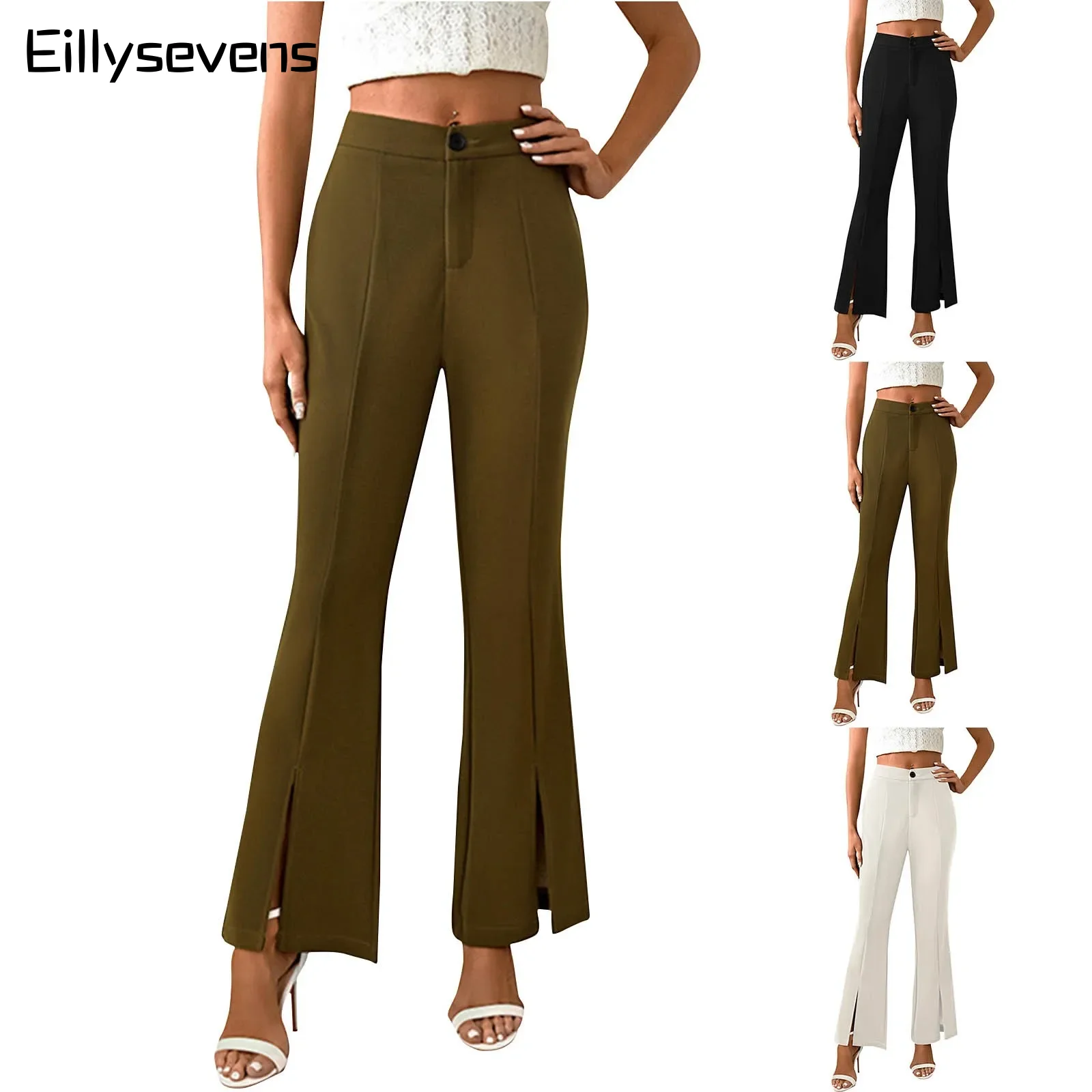 سراويل نسائية صغيرة متوهجة صيفية كاجوال مريحة عالية الخصر بأزرار مرنة مستقيمة بقصة ضيقة سراويل واسعة ذات فتحة صلبة